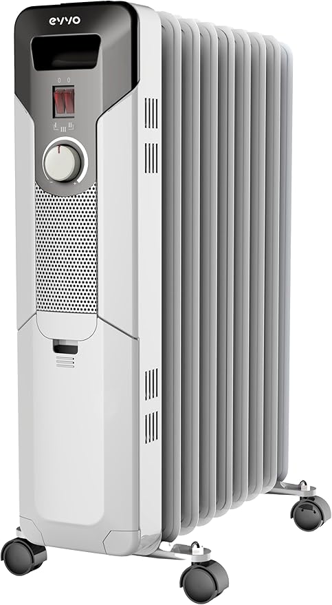 Radiador de Aceite EVVO C9, 2.000W de 9 Elementos, Hasta 20 m2, Bajo Consumo, 3 Modos, Fácil Transporte, Seguridad Sobrecalentamiento, Sistema Recogecables (Blanco)