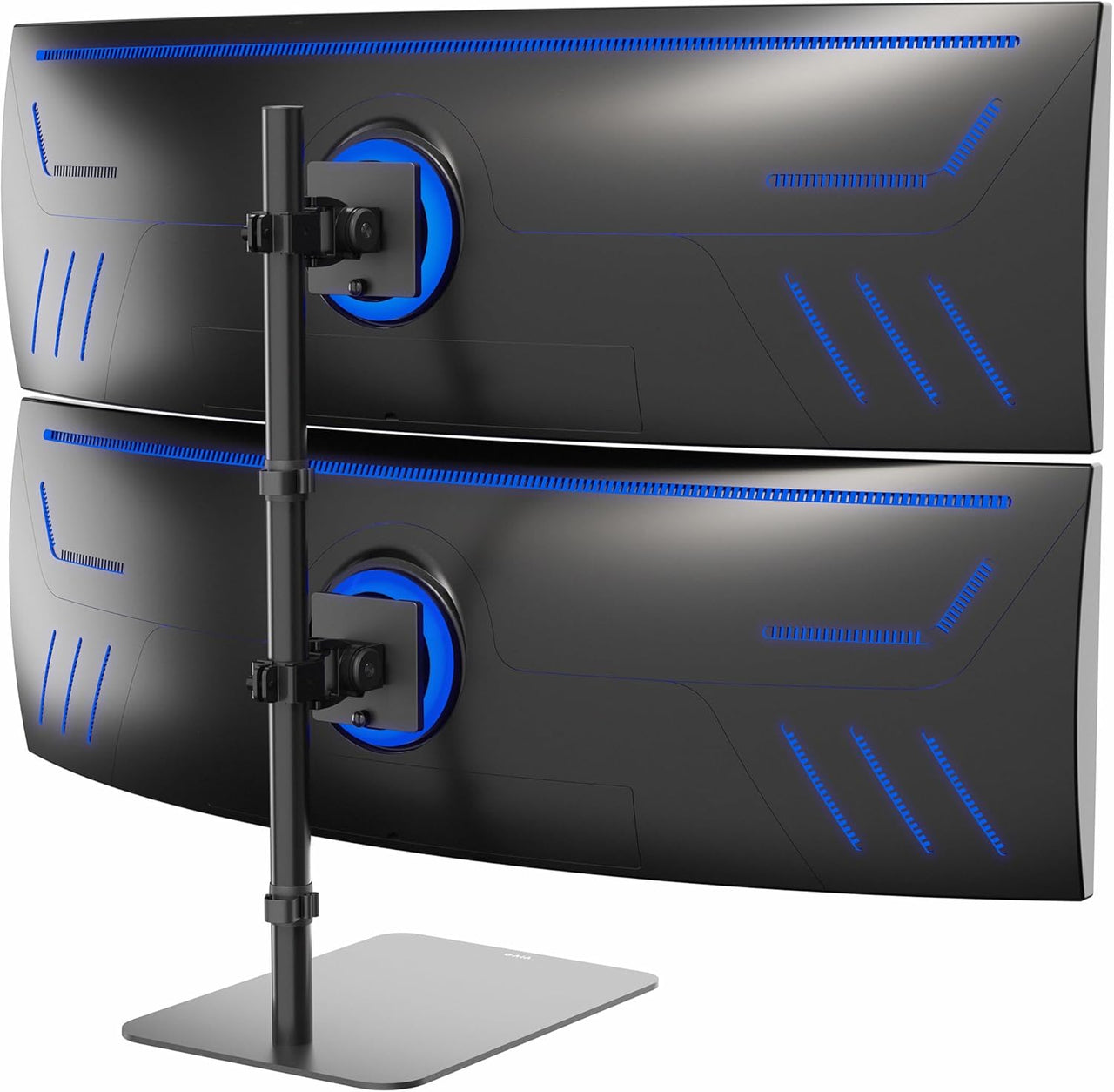 VIVO Freestanding Dual Vertically Stacked Ultra-wide Monitor Desk Stand, Extra Tall Heavy Duty Adjustable Mount for 2 Ultrawide Screens up to 49 inches, 20kg Per Screen Capacity, Black, STAND-V202L