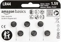 Amazon Basics LR44 Alkali-Knopfzellen, langanhaltende Leistung, frei von Quecksilber, 1,5 V, 6 unidades