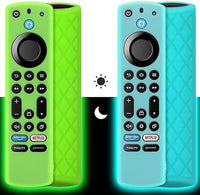 Pinowu Estuche Remoto de Silicona (2 Piezas) Compatible con Fire TV Stick 4K MAX (2º) / Toshiba/Insignia/Pioneer Alexa Voice Remote Enhanced con cordón(Verde, Turquesa, Brillan)