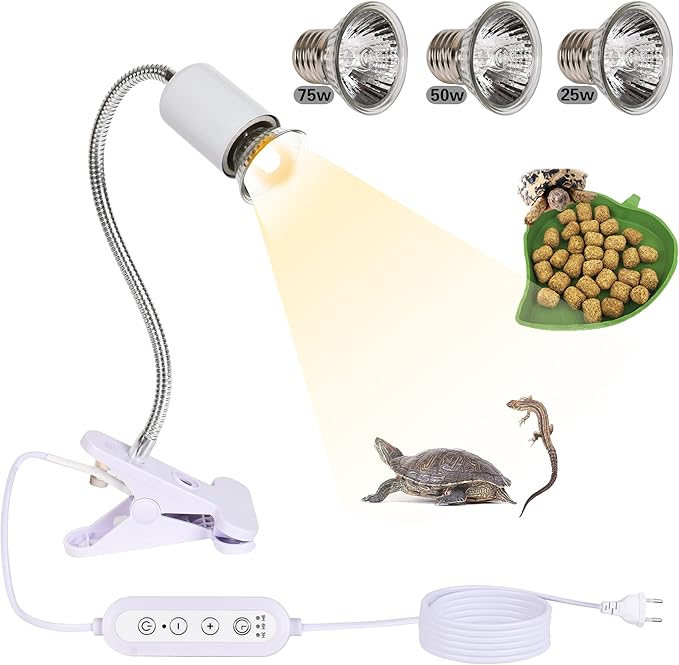 Lampara Tortuga Luz para Tortugas de Agua UVA UVB + 3 Bombilla Calor （25/50/75 W)+ Comedero para Reptiles Lampara Tortugas de Agua con Temporizador para Pollitos Accesorios Tortuguera Acuario Tierra
