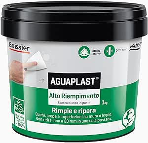 Stucco Alto Riempimento per Buchi e Crepe Muro – Aguaplast in Pasta per Interni – Riempitivo Fino a 2cm Senza Ritiro – Stucco per legno, Intonaco e Pareti rinforzato con fibre- 1kg