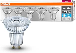 Osram LED Base PAR16, Sockel: GU10, Nicht Dimmbar, KaltBlanco, Ersetzt eine herkömmliche 35 Watt Lampe, 36 Grad Abstrahlwinkel, 5-er Pack