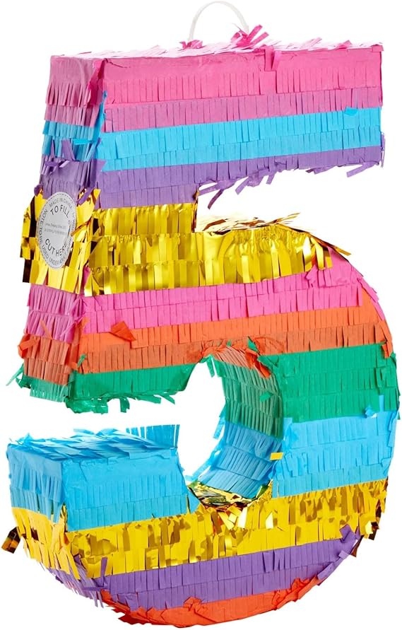 Pequeña piñata arcoíris con el número 7 para fiestas de cumpleaños de niños de 7 años, 29 cm x 16,5 cm x 7,6 cm