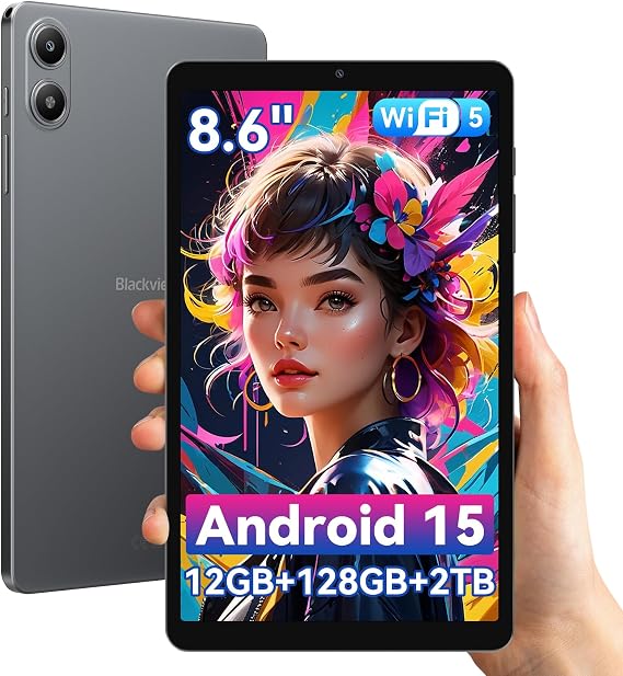 Blackview Link2 8 Pulgadas Tablet Android 15, 1340 x 800 Tableta PC, 12GB RAM + 128GB ROM/1TB TF, Gemini AI 2.00, Face ID, Widevine L1/WiFi 5G/5000mAh/8MP + 5MP/GPS/OTG/OTA/Bluetooth 5.00