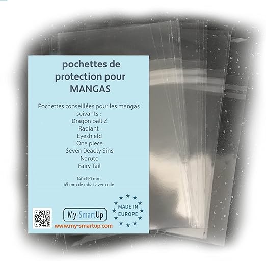 MY-SMARTUP - 100 fundas para Manga, 140 x 190 mm + solapa, para Dragon Ball Z, Radiant, Eyeshield, One Piece, Seven Deadly Sins, Naruto, Fairy Tail