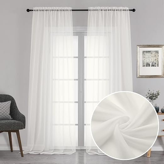 Chyhomenyc Durchsichtige Vorhänge, extra lang, con Stangentaschen, weiche Voile-Textur, Fenstervorhänge, leicht y luftig, Paneele para Wohnzimmer/Schlafzimmer, je 106 x 308 cm, Elfenbeinfarben, 2