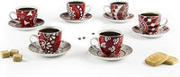 Excelsa Mandala Red Juego de 6 Tazas de café con platillo, Porcelana