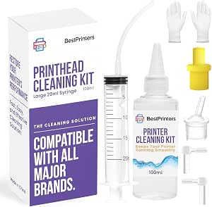 Best Printers Kit de limpieza para Epson, HP | Brother Kit de limpieza de cabezales de impresión de inyección de tinta | Kit de limpieza de cabezales de impresora con jeringa grande de 20 ml - Líquido