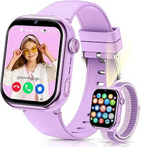 4G Reloj Inteligente Niña, IP68 Impermeable Smartwatch Niñas con GPS y Llamadas, Doble Cámara, Videollamada, Chat de Voz, SOS, Modo Escuela, Linterna, Podómetro Reloj Inteligente Niñas y Niños Púrpura