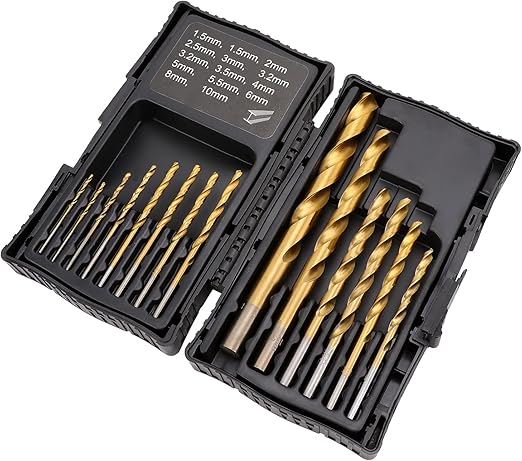 Amazon Basics Juego de brocas de HSS para metal, madera y plástico, 14 piezas, 1,5 - 10 mm