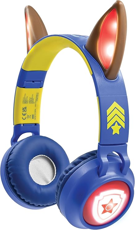 LEXIBOOK, Paw Patrol, Auriculares 2 en 1 inalámbricos y con Cable con Orejas de persecución, Sonido Limitado a 85 dB, Efectos de luz, Plegable, Ajustable, Recargable, Azul, HPBT015PA