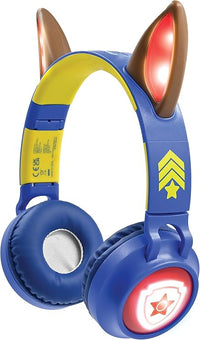 LEXIBOOK, Paw Patrol, Auriculares 2 en 1 inalámbricos y con Cable con Orejas de persecución, Sonido Limitado a 85 dB, Efectos de luz, Plegable, Ajustable, Recargable, Azul, HPBT015PA