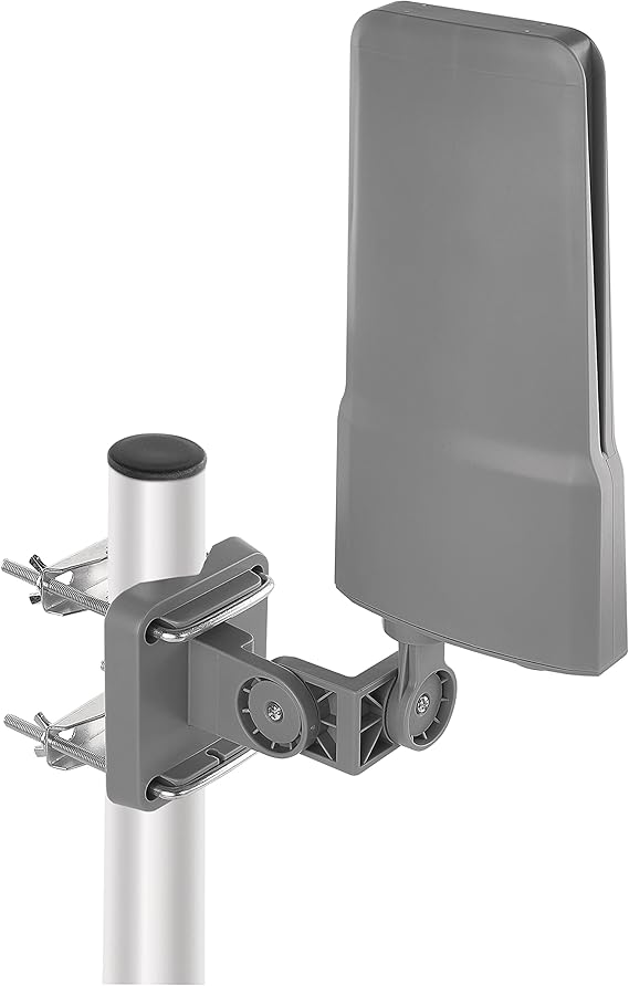 EMOS Antena Exterior con Amplificador para recepción de Larga Distancia, VHF/UHF/Dab para televisión DVB-T/DVB-T2, Alcance de 0 a 80 km, Filtro de Bloqueo LTE Integrado, Filtro 4G y 5G
