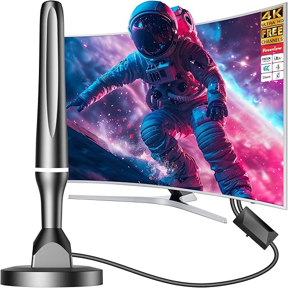 Antena de TV interior potente 2026, alcance 80 KM con amplificador de señal, antena TDT HD DVB-T2, recepción 4K 1080P para TV, cable coaxial 3M incluido