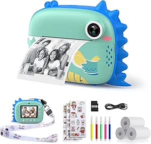HiMont Camara Fotos Infantil instantanea y Cámara de Vídeo, 20MP & 1080P, con Papel de Impresión y Tarjeta SD de 32G,Regalos para Niños