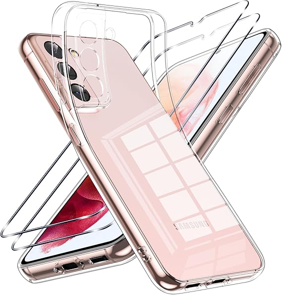 Viojrlra Funda para Samsung Galaxy S21 5G con 2 Piezas Cristal Templado Protector de Pantalla, Carcasa Transparente Suave TPU Silicona Case, Antigolpes Antiarañazos Funda para Samsung S21