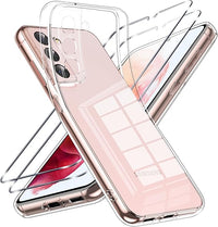 Viojrlra Funda para Samsung Galaxy S21 5G con 2 Piezas Cristal Templado Protector de Pantalla, Carcasa Transparente Suave TPU Silicona Case, Antigolpes Antiarañazos Funda para Samsung S21