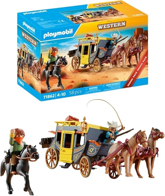 PLAYMOBIL | Promo Pack | Asalto a la diligencia | Juguete para Mayores de 4 años | Regalo Ideal para niños | Aventura del Oeste con Figuras y Caballos | 71862