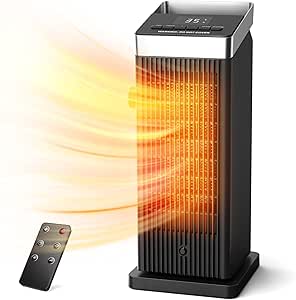 OMISOON Calefactor 2000W, ECO Termostato Ajustable, PTC Calefactor Bajo Consumo, 90°Oscilación, Temporizador 24H, Ajuste de viento, Protección múltiple, Control remoto, 4 Modos, Hogar, Oficina