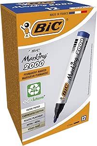 BIC Marking 2000 ECOlutions Marqueurs Permanents à Pointe Conique Moyenne - Bleu, Boîte de 12