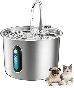 Rever Fuente para Gatos Acero Inoxidable 2,2L con Filtro, Silenciosa