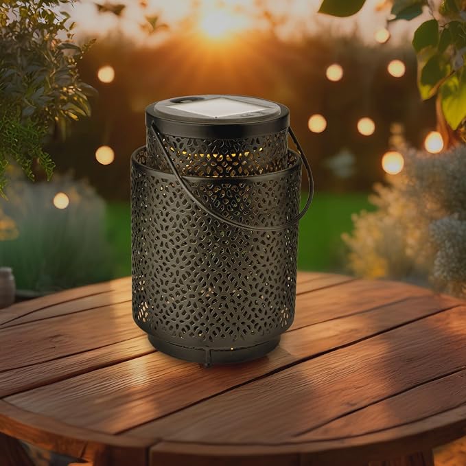 M mimotec - Lámpara LED Solar de Sobremesa Casablanca negro, Luz Cálida 2500K, Regulable,Resistente al agua IP44, Batería Integrada, Ideal para Terraza y Jardín