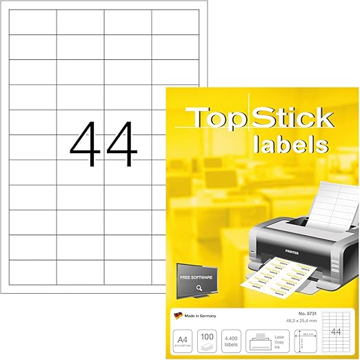 TopStick Etichette Universali, 48,3 x 25,4 mm, Etichette Adesive A4 per Stampante, 44 Etichette per Foglio, Bianco
