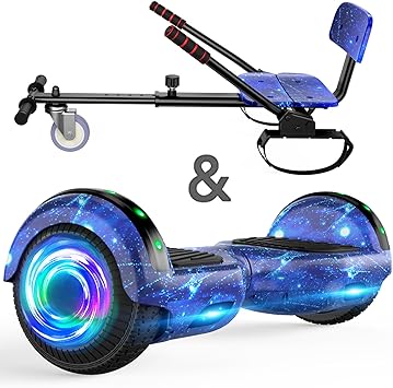Hoverboard avec siège, 6.5 Pouces Self Balancing Hover Board avec haut-parleurs Bluetooth et lumières LED pour les enfants, les filles et les garçons (Go-Kart inclus)
