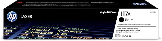 HP 117A W2070A, Negro, Cartucho Tóner Original, de 1.000 páginas, para impresoras HP Color Laser Serie 150, MFP 178 y 179