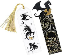 Marcapáginas De Dragón De Oro Negro - 2 Piezas Con Patrón De Doble Cara, Acrílico Con Grabado De Nubes Y Sol - Regalo Para Amantes De La Lectura