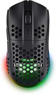 GXTrust 929 Helox Ratón Gaming Inalámbrico Ultraligero 75g, Batería de 80h, Microrreceptor USB 2,4GHz, dpi Ajustable 800-4800, Mouse Gaming Recargable LED Ordenador Portátil - Negro