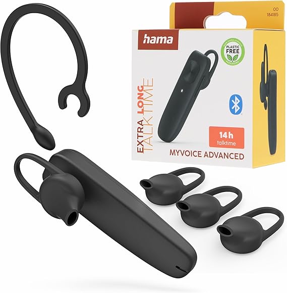 Hama | Auricular Bluetooth Mono Profesional (Manos Libres 14h Conversación Multipunto Clip Sujeción Ultraligero Control Volumen) Negro