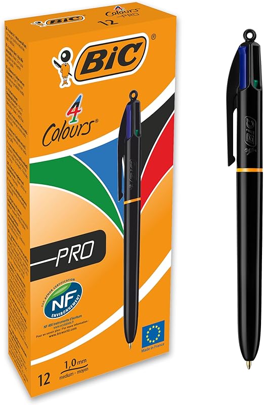 BiC - Bolígrafo de 4 colores (punta retráctil, 12 unidades)