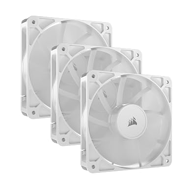 CORSAIR RS120 120 mm PWM Ventiladores – Conexión en Cadena – Bajo Nivel de Ruido – Rodamiento de Cúpula Magnética – Paquete Triple – Blanco