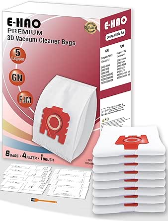 E-HAO Pack de 8 Bolsas de Polvo 3D Mejoradas para Aspiradoras Miele, Recambio para las Series FJM y GN. Compatible con modelos: Complete C1/C2/C3, Compact C1/C2, Classic C1, S8, S6, S5, S4, S2