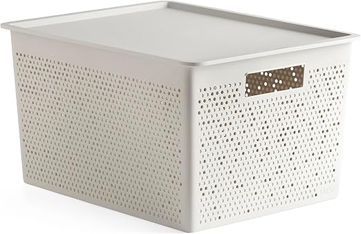 Tatay Cesta Almacenaje Plastico 20 L Bohol | Caja Organizadora con Tapa | Ventilación Óptima | Sistema Modular Apilable | Asas Integradas | Plástico Reciclado Libre BPA | 30x39x21,5 cm, Blanco