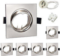 Wondlumi 6 LED Foco empotrable marco GU10 juego orientable acero inoxidable cepillado Foco empotrable 68mm angular 230V marco empotrable incl. casquillo para LED o halógeno