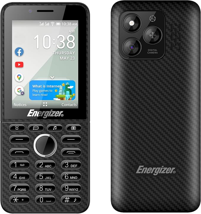 Energizer Teléfono E288S, 4G, KaiOS, batería de 2000 mAh, Pantalla Grande de 2,8 Pulgadas, Memoria ROM 4 GB RAM 512 MB, Cable USB-C, sin Cargador de Corriente