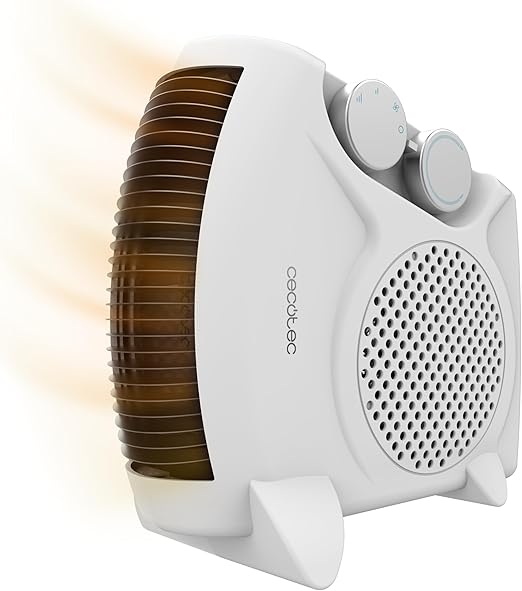 Cecotec Calefactor Eléctrico Bajo Consumo ReadyWarm 2000 Max Dual White. Termoventilador de 2000 W, Oscilación de 65º, 3 Modos, Termostato Regulable, Área de Cobertura 20 m2, Blanco
