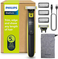 Philips OneBlade 360 Auténtico Recortadora y afeitadora eléctrica para barba, 2 cuchillas 360, 3 peines para barba incipiente (1,3,5 mm), QP2724/31