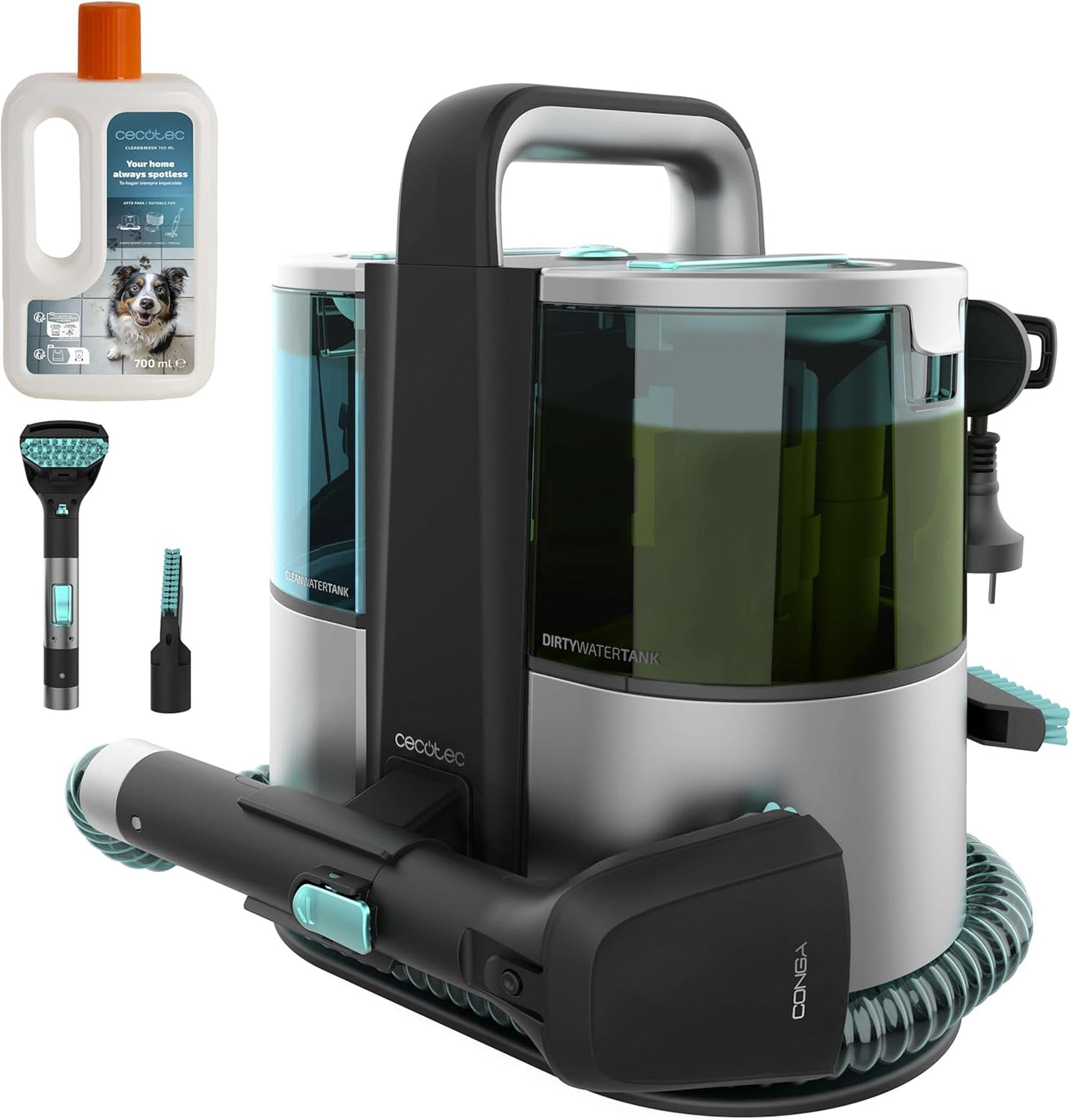 Cecotec Aspirador de Tapicerías con Cable Conga 4000 Carpet&Spot Clean. 400 W, 2 Depósitos: de Agua Limpia y Otro de Sucia, Pulverizador de Agua y 12 kpa de Succión, Radio de Acción 5m