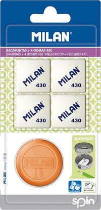 Blister sacapuntas Spin + 4 gomas de borrar de miga de pan 430