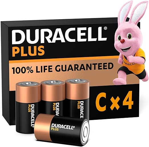 Duracell Batterie Plus C (pacco da 4) - Pile Alcaline 1.5V - Fino al 100% di extra durata - Affidabilità per i dispositivi a uso quotidiano - 0% plastica - 10 anni di conservazione - MN1400