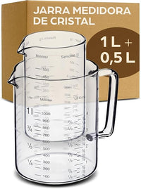 Praknu Jarra Medidora de Cristal - 1L & 0,5L - Resistente al Calor y Apta para Microondas - Escala Precisa - Ideal para Hornear, Cocinar y Mezclar
