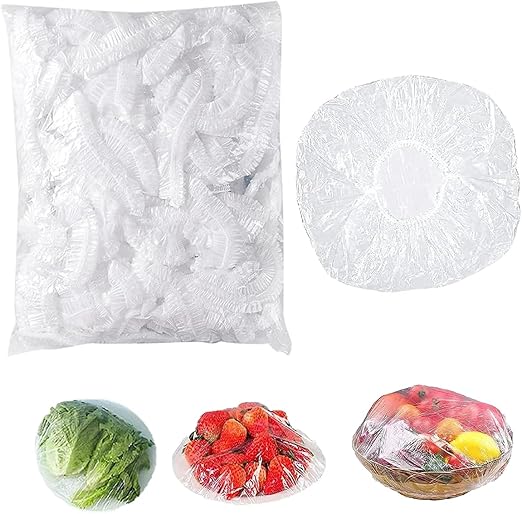 100 Piezas Bolsas de Conservación Bolsas de Alimentos Frescos con Elásticas, Bolsas de Sellado Impermeables Bolsas de Plastico Transparente para Alimentos para Cubrir Platos Tazones Cubierta
