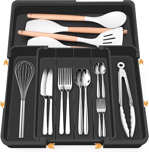 Euqvunn Multidirektional Erweiterbarer Besteckkasten para Schubladen, Besteckkasten con 4-7 Einstellbaren Fächern, Ideal para die Aufbewahrung von Besteck y Küchenutensilien in der Küchenschublade