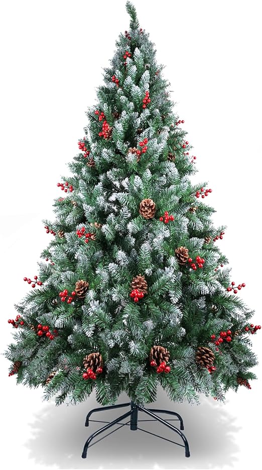 AGM Árbol de Navidad Artificial, árbol de Navidad Verde Abeto, 450 Puntas, Agujas de Pino mezcladas | Bayas Rojas | Bisagras | Base de Metal, Material de PVC, decoración del hogar outique 150cm