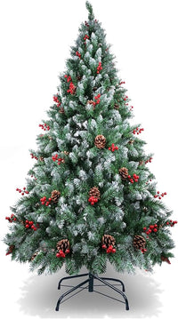 AGM Árbol de Navidad Artificial, árbol de Navidad Verde Abeto, 450 Puntas, Agujas de Pino mezcladas | Bayas Rojas | Bisagras | Base de Metal, Material de PVC, decoración del hogar outique 150cm