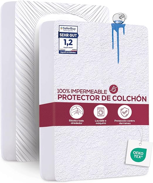 Utopia Bedding Protector Colchón 150 x 200 x 30 cm Impermeable, Certificación Oeko-Tex Funda Colchón, Cubre Colchón Transpirable, Elástico En Todo El Contorno